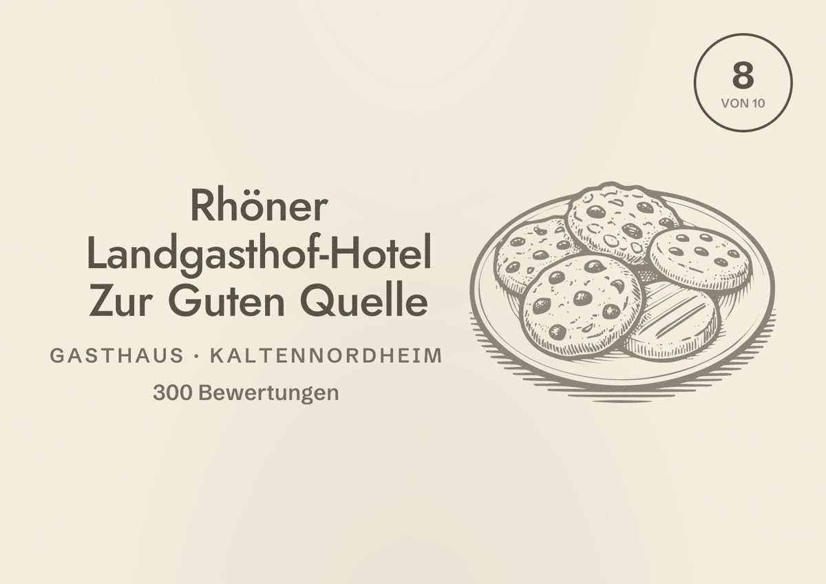 Illustriertes Poster von Rhöner Landgasthof-Hotel Zur Guten Quelle, Gasthaus in Kaltennordheim: Bewertung 8 von 10 aus 300 Bewertungen