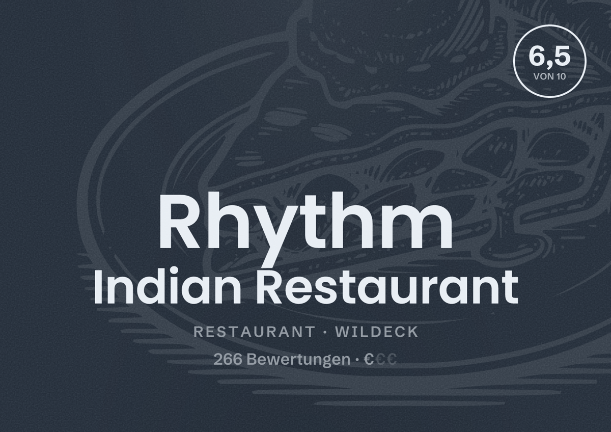 Illustriertes Poster von Rhythm Indian Restaurant, Restaurant in Wildeck: Bewertung 6,5 von 10 aus 266 Bewertungen, Preisniveau €