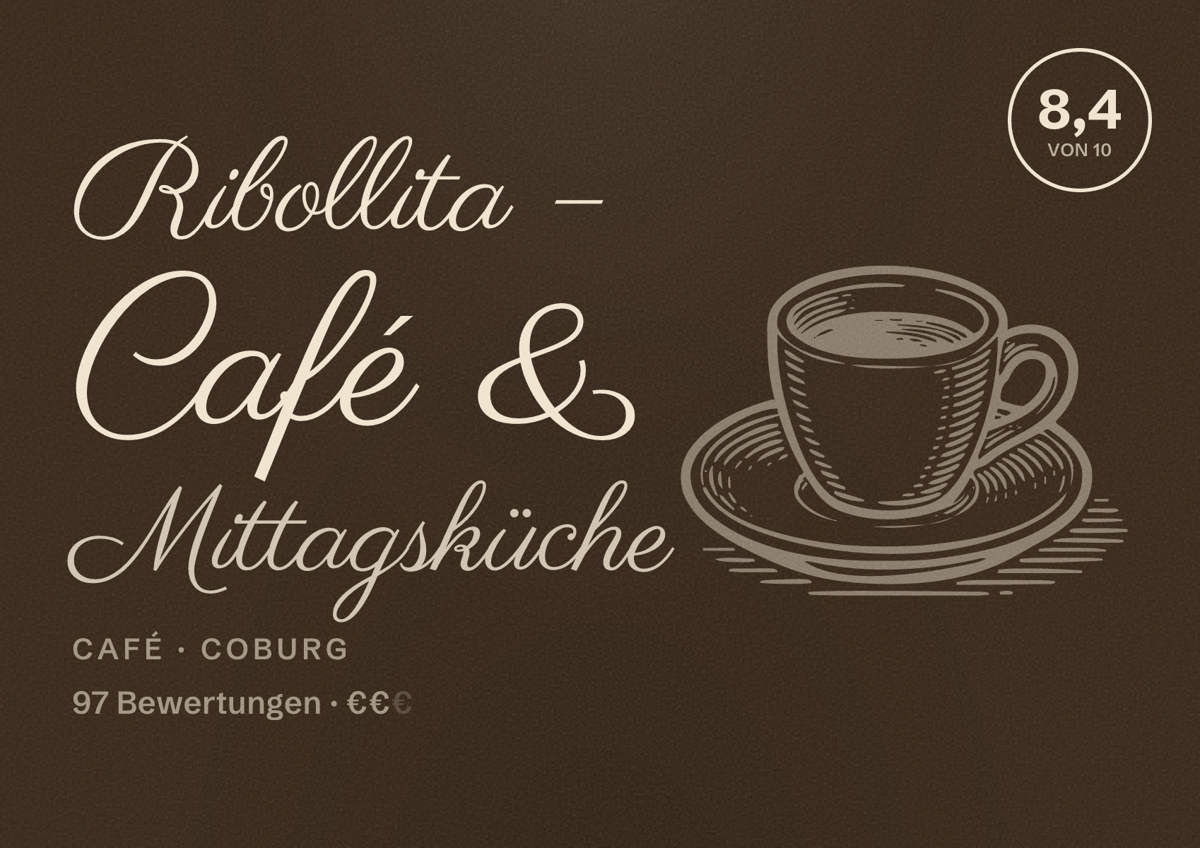 Illustriertes Poster von Ribollita – Café & Mittagsküche, Café in Coburg: Bewertung 8,4 von 10 aus 97 Bewertungen, Preisniveau €€