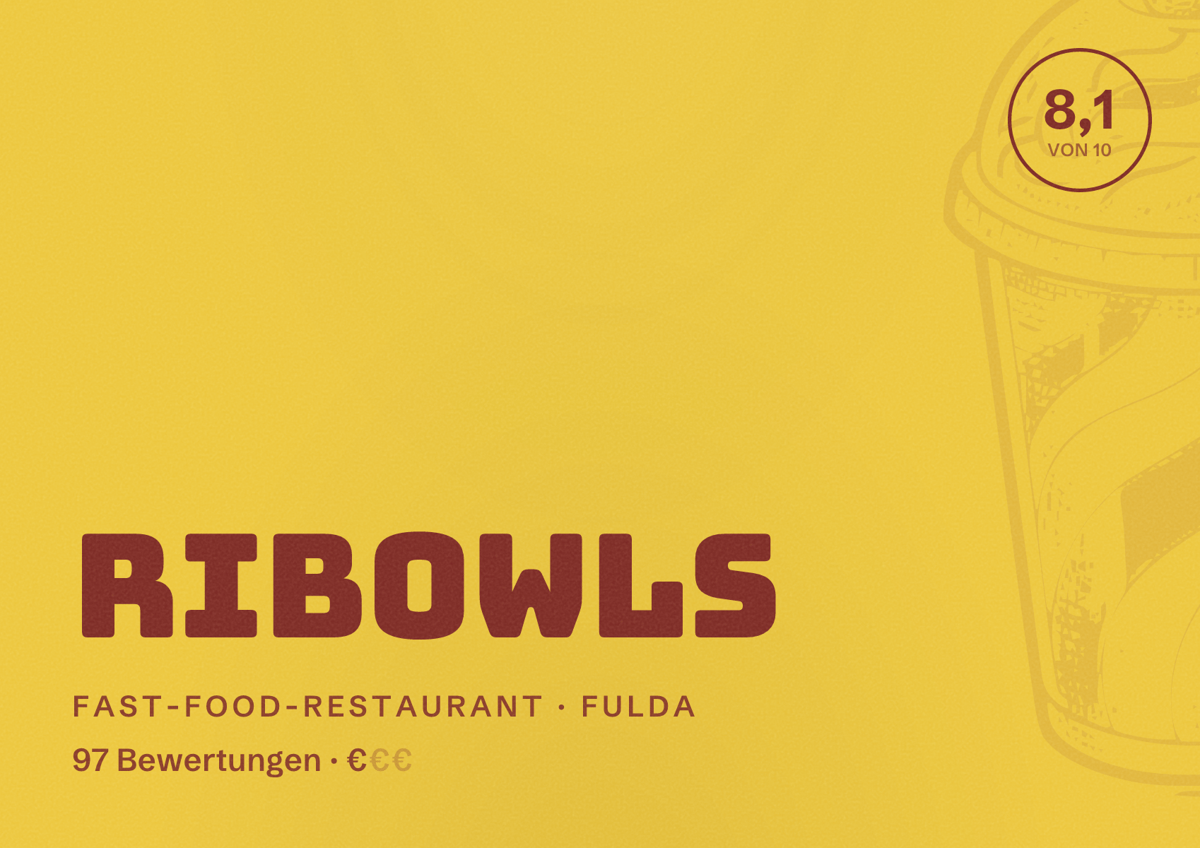 Illustriertes Poster von RiBowls, Fast-Food-Restaurant in Fulda: Bewertung 8,1 von 10 aus 97 Bewertungen, Preisniveau €