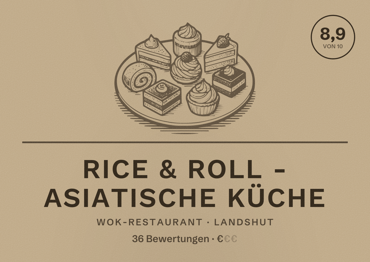 Illustriertes Poster von Rice & Roll - Asiatische Küche, Wok-Restaurant in Landshut: Bewertung 8,9 von 10 aus 36 Bewertungen, Preisniveau €