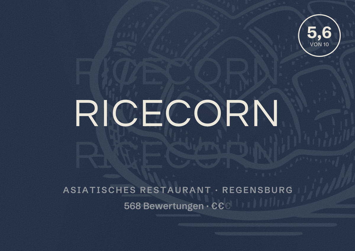 Illustriertes Poster von RiceCorn, Asiatisches Restaurant in Regensburg: Gästebewertung 5,6 von 10 aus 568 Bewertungen