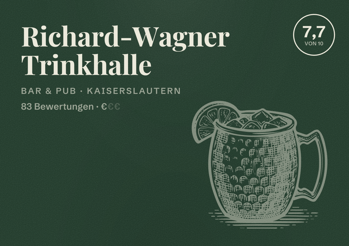 Illustriertes Poster von Richard-Wagner Trinkhalle, Bar & Pub in Kaiserslautern: Bewertung 7,7 von 10 aus 83 Bewertungen, Preisniveau €