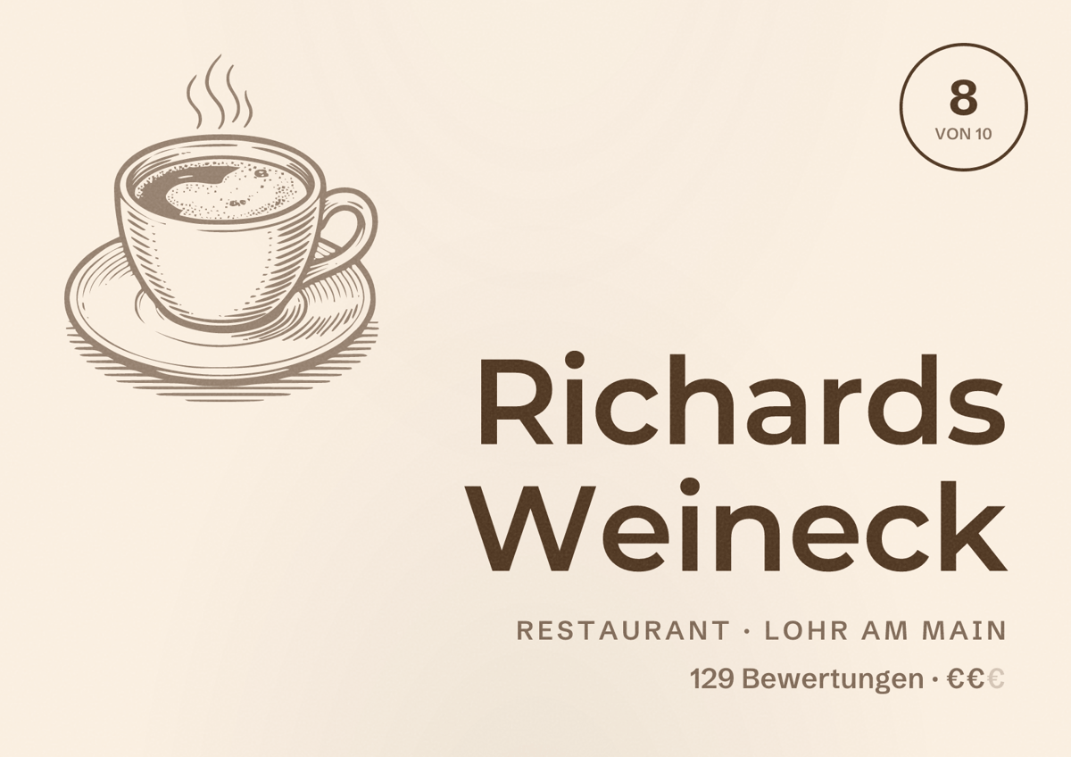 Illustriertes Poster von Richards Weineck, Restaurant in Lohr am Main: Bewertung 8 von 10 aus 129 Bewertungen, Preisniveau €€
