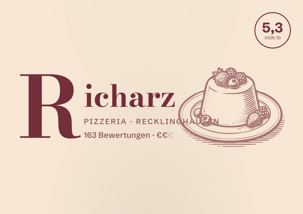Illustriertes Poster von Richarz, Pizzeria in Recklinghausen: Gästebewertung 5,3 von 10 aus 163 Bewertungen