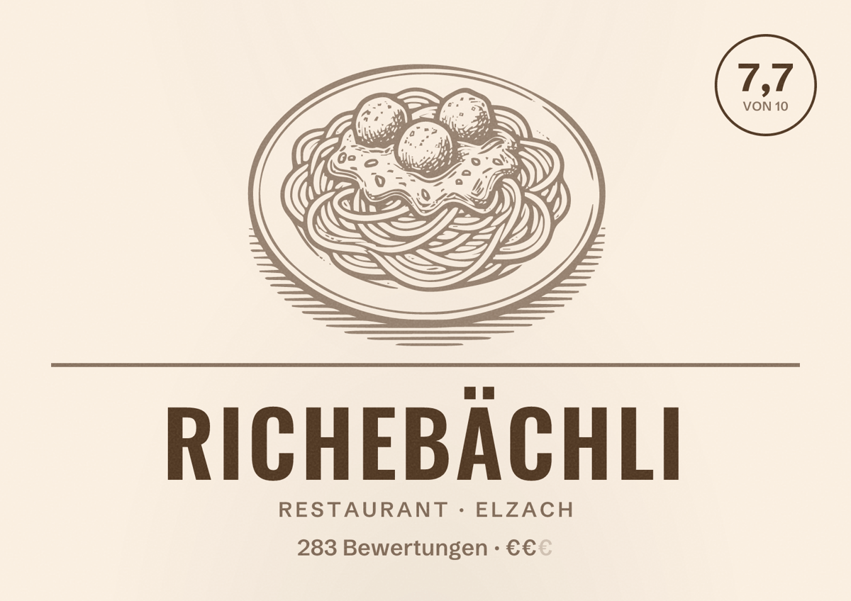 Illustriertes Poster von Richebächli, Restaurant in Elzach: Bewertung 7,7 von 10 aus 283 Bewertungen, Preisniveau €€