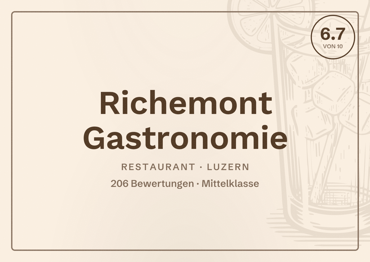 Illustriertes Poster von Richemont Gastronomie, Restaurant in Luzern: Bewertung 6.7 von 10 aus 206 Bewertungen, Preisniveau Mittelklasse