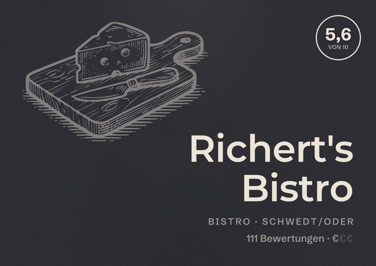 Illustriertes Poster von Richert's Bistro, Bistro in Schwedt/Oder: Bewertung 5,6 von 10 aus 111 Bewertungen, Preisniveau €