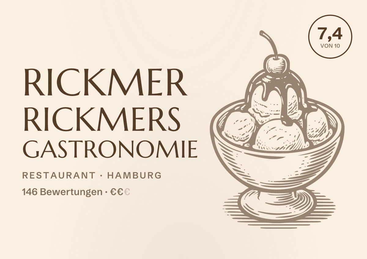 Illustriertes Poster von Rickmer Rickmers Gastronomie, Restaurant in Hamburg: Bewertung 7,4 von 10 aus 146 Bewertungen, Preisniveau €€