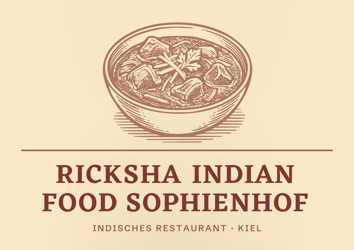 Illustriertes Poster von Ricksha Indian Food Sophienhof, Indisches Restaurant in Kiel