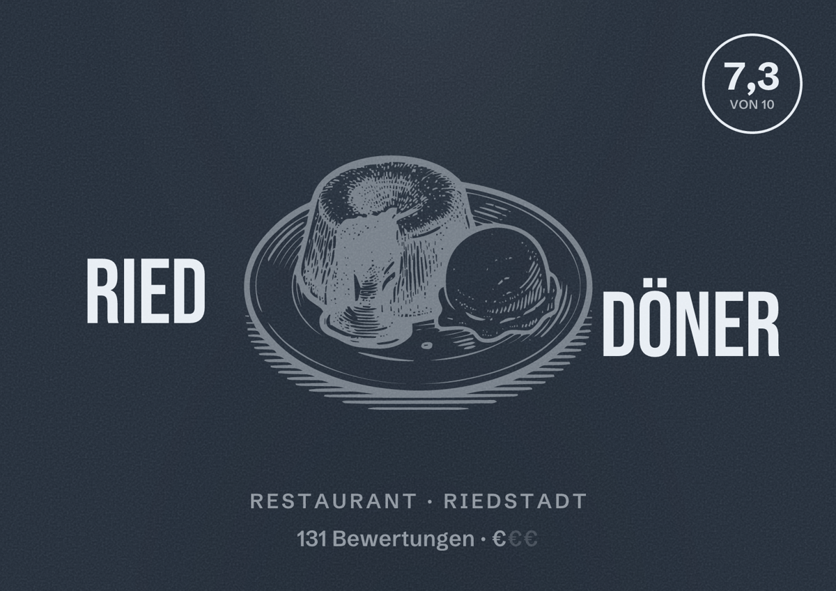 Illustriertes Poster von Ried Döner, Restaurant in Riedstadt: Bewertung 7,3 von 10 aus 131 Bewertungen, Preisniveau €