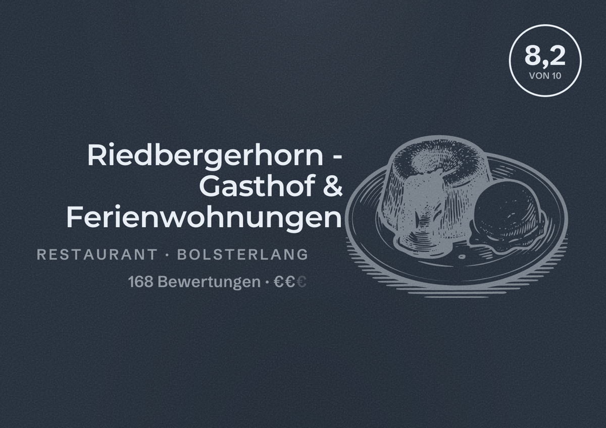 Illustriertes Poster von Riedbergerhorn - Gasthof & Ferienwohnungen, Restaurant in Bolsterlang: Bewertung 8,2 von 10 aus 168 Bewertungen, Preisniveau €€