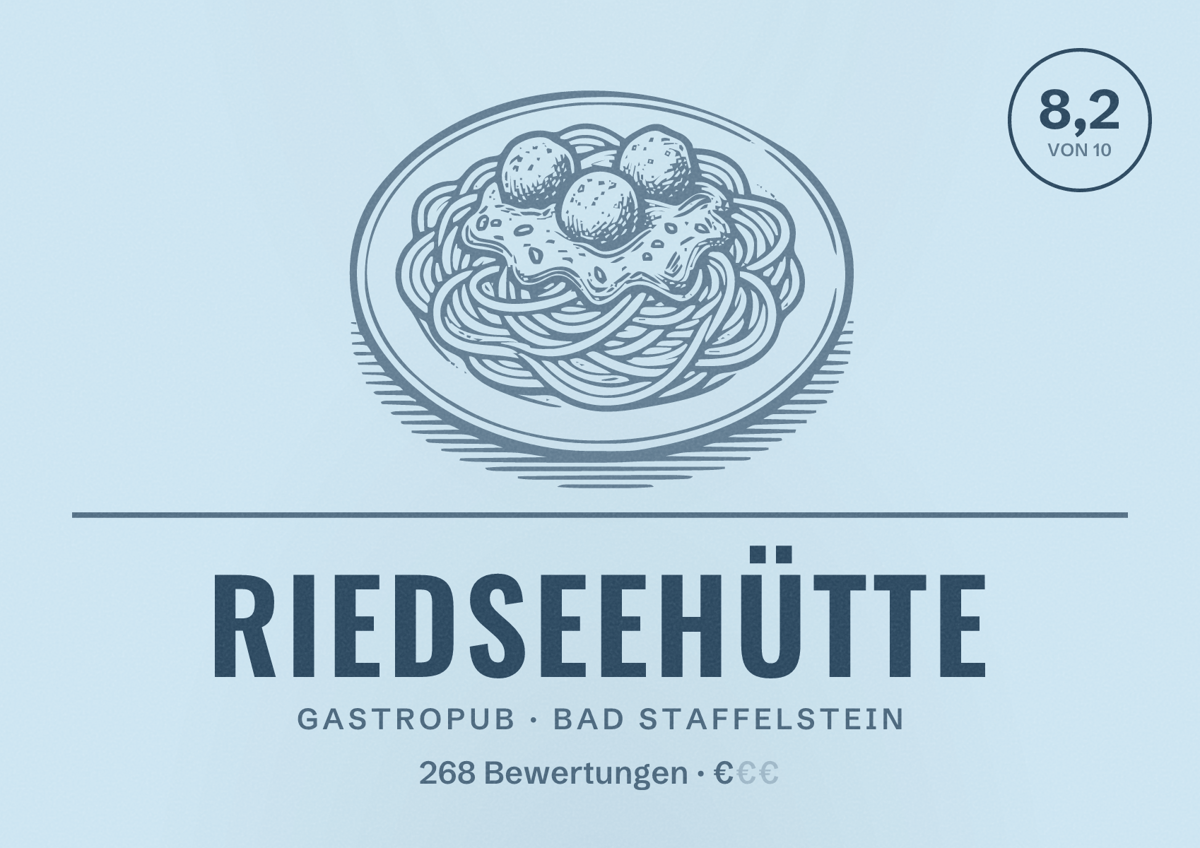 Illustriertes Poster von Riedseehütte, Gastropub in Bad Staffelstein: Bewertung 8,2 von 10 aus 268 Bewertungen, Preisniveau €