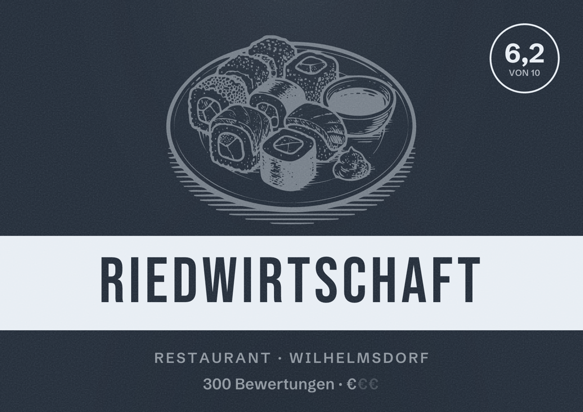 Illustriertes Poster von Riedwirtschaft, Restaurant in Wilhelmsdorf: Bewertung 6,2 von 10 aus 300 Bewertungen, Preisniveau €
