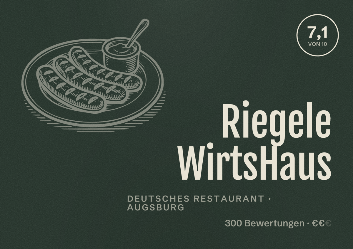 Illustriertes Poster von Riegele WirtsHaus, Deutsches Restaurant in Augsburg: Bewertung 7,1 von 10 aus 300 Bewertungen, Preisniveau €€
