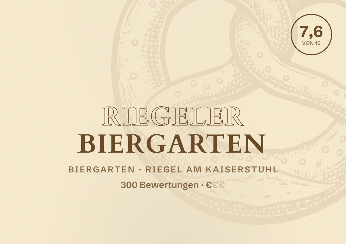 Illustriertes Poster von Riegeler Biergarten, Biergarten in Riegel am Kaiserstuhl: Bewertung 7,6 von 10 aus 300 Bewertungen, Preisniveau €