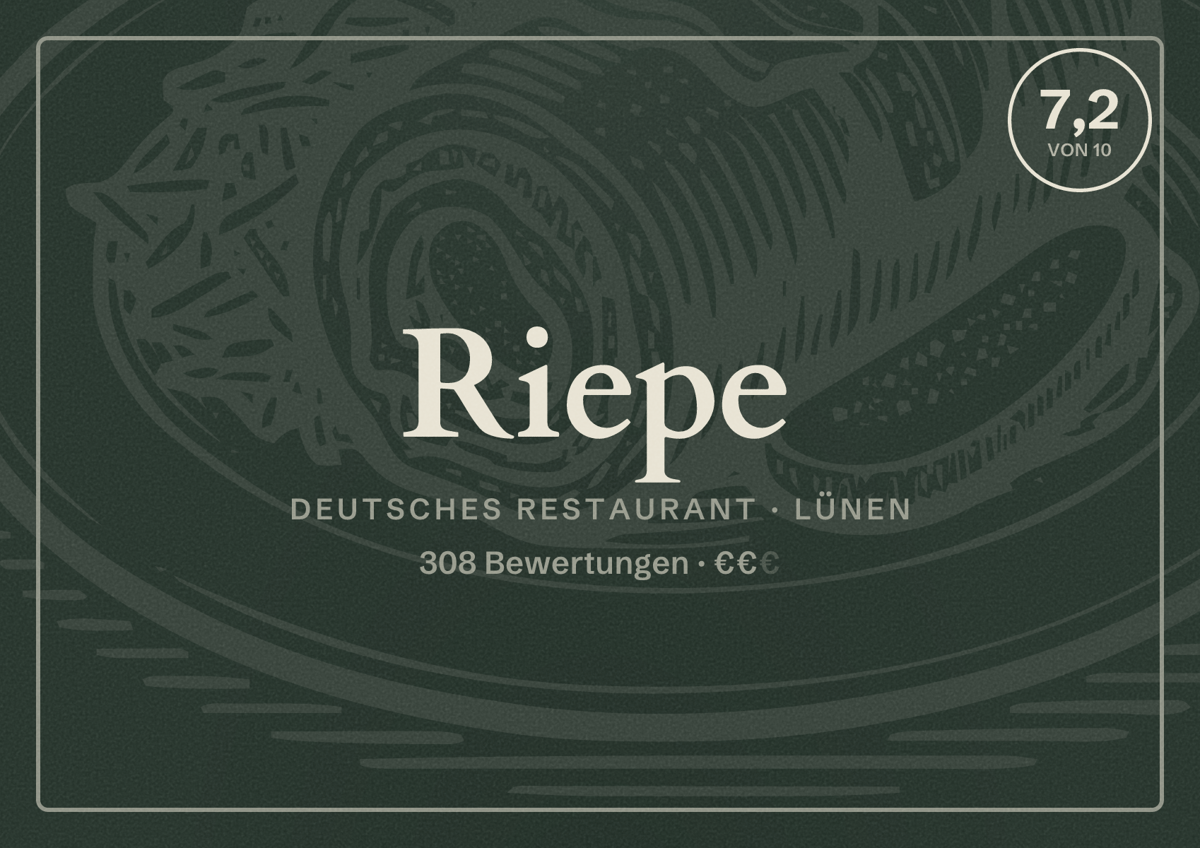 Illustriertes Poster von Riepe, Deutsches Restaurant in Lünen: Gästebewertung 7,2 von 10 aus 308 Bewertungen