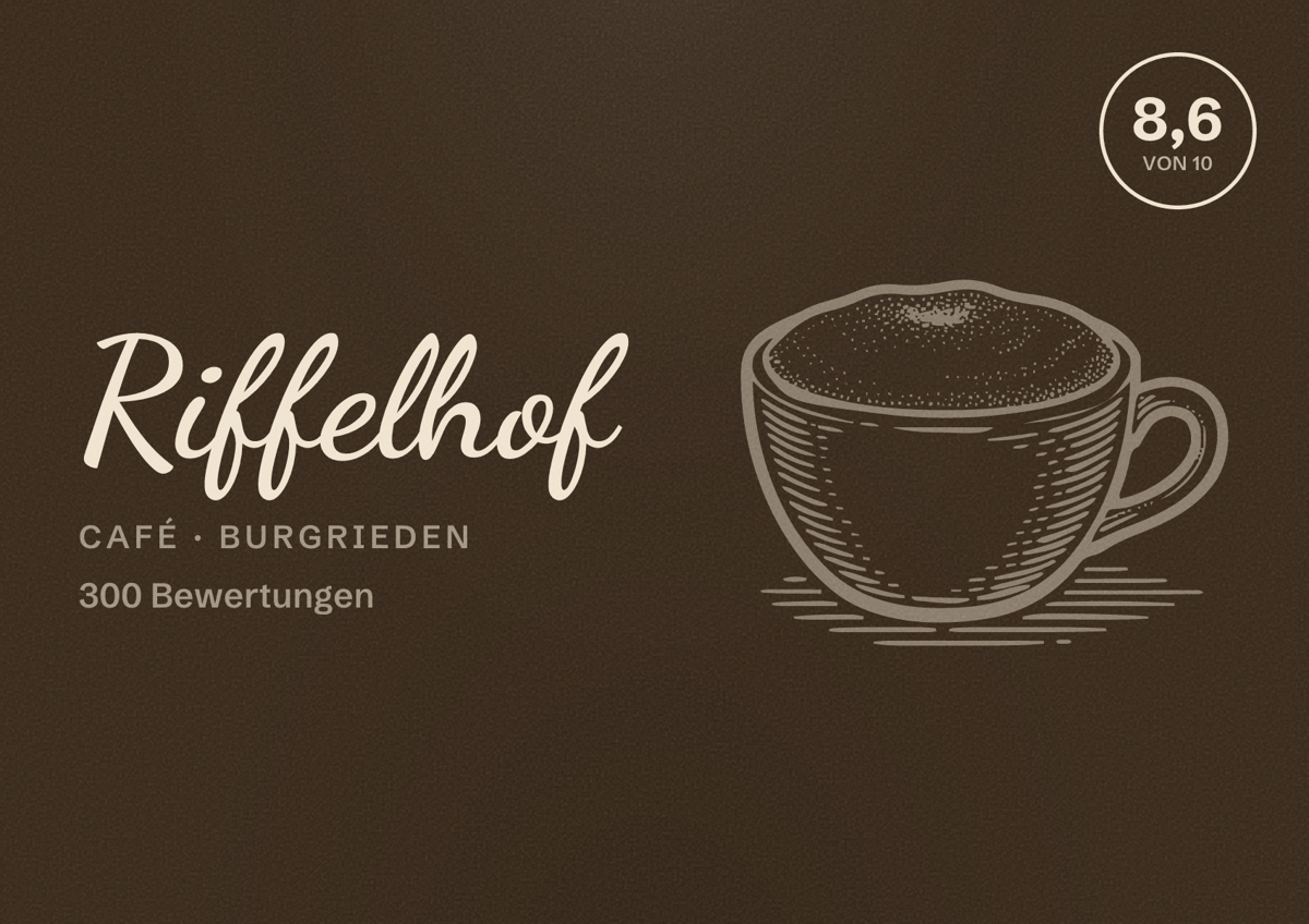 Illustriertes Poster von Riffelhof, Café in Burgrieden: Bewertung 8,6 von 10 aus 300 Bewertungen
