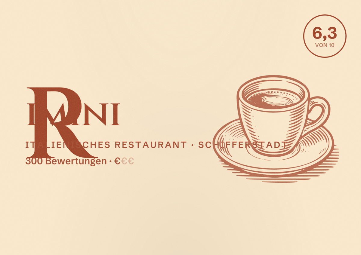 Illustriertes Poster von Rimini, Italienisches Restaurant in Schifferstadt: Bewertung 6,3 von 10 aus 300 Bewertungen, Preisniveau €