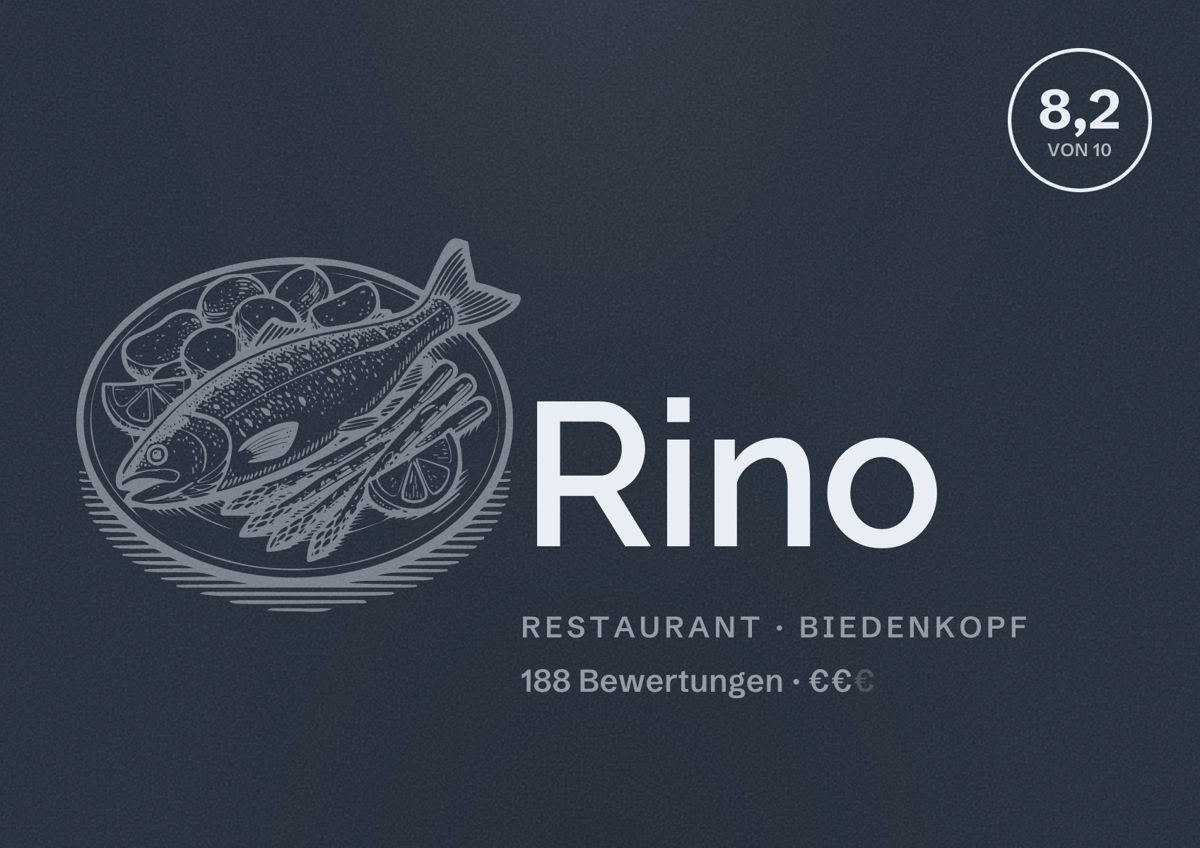 Illustriertes Poster von Rino, Restaurant in Biedenkopf: Bewertung 8,2 von 10 aus 188 Bewertungen, Preisniveau €€