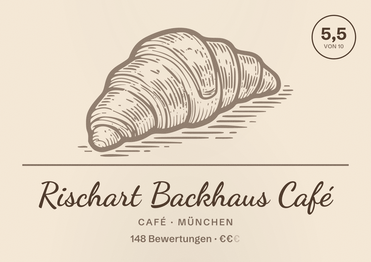 Illustriertes Poster von Rischart Backhaus Café, Café in München: Bewertung 5,5 von 10 aus 148 Bewertungen, Preisniveau €€