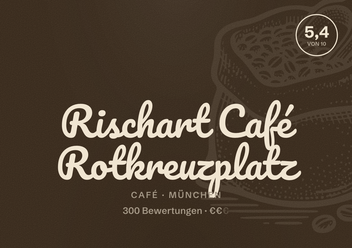 Illustriertes Poster von Rischart Café Rotkreuzplatz, Café in München: Bewertung 5,4 von 10 aus 300 Bewertungen, Preisniveau €€