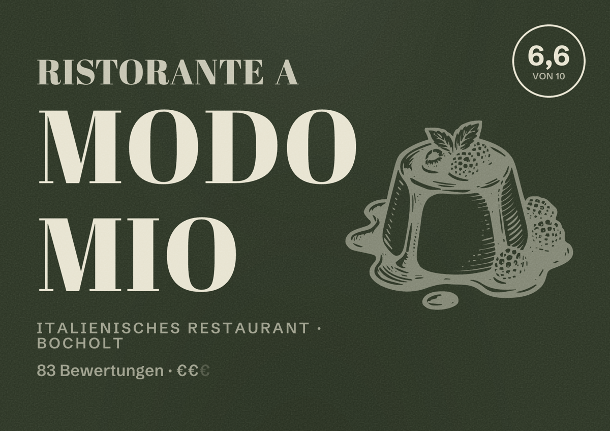 Illustriertes Poster von Ristorante a modo mio, Italienisches Restaurant in Bocholt: Bewertung 6,6 von 10 aus 83 Bewertungen, Preisniveau €€