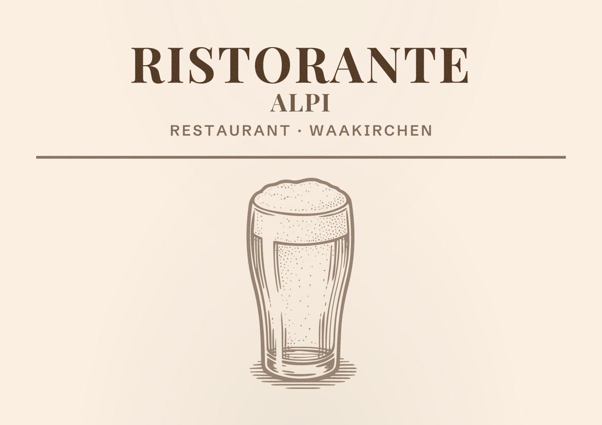 Illustriertes Poster von Ristorante Alpi, Restaurant in Waakirchen