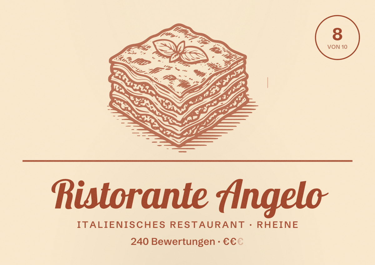 Illustriertes Poster von Ristorante Angelo, Italienisches Restaurant in Rheine: Bewertung 8 von 10 aus 240 Bewertungen, Preisniveau €€