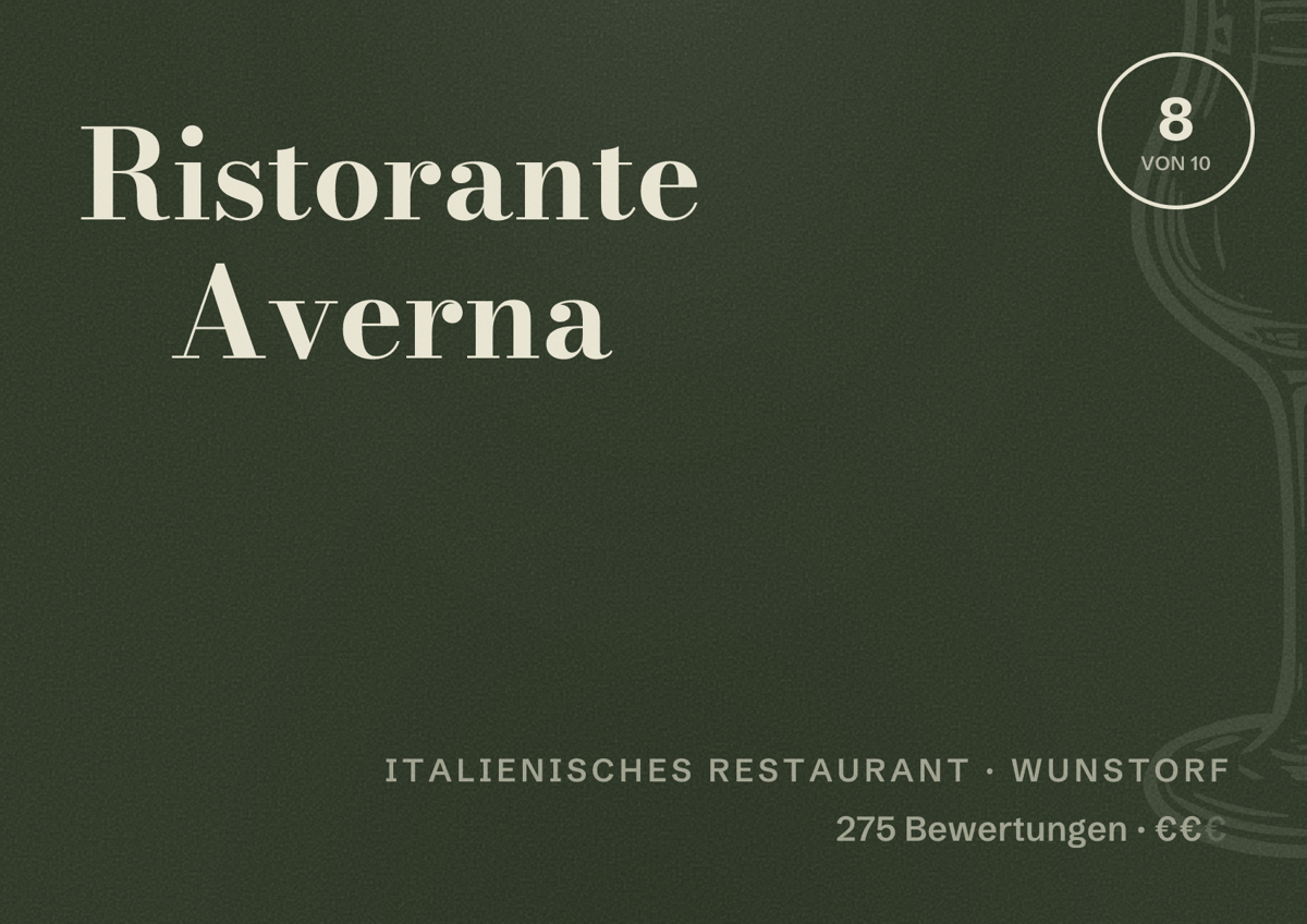 Illustriertes Poster von Ristorante Averna, Italienisches Restaurant in Wunstorf: Bewertung 8 von 10 aus 275 Bewertungen, Preisniveau €€