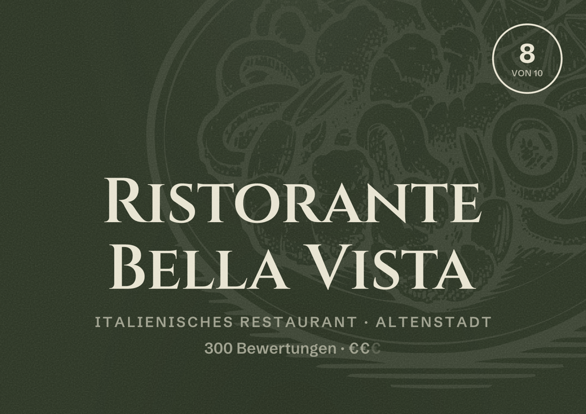 Illustriertes Poster von Ristorante Bella Vista, Italienisches Restaurant in Altenstadt: Bewertung 8 von 10 aus 300 Bewertungen, Preisniveau €€