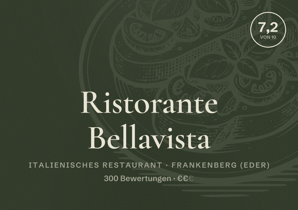 Illustriertes Poster von Ristorante Bellavista, Italienisches Restaurant in Frankenberg (Eder): Bewertung 7,2 von 10 aus 300 Bewertungen, Preisniveau €€