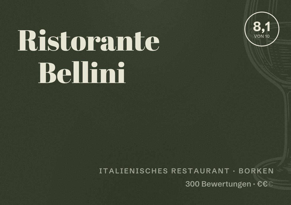 Illustriertes Poster von Ristorante Bellini, Italienisches Restaurant in Borken: Bewertung 8,1 von 10 aus 300 Bewertungen, Preisniveau €€