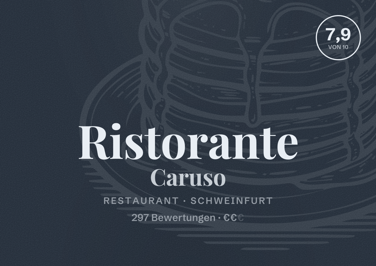 Illustriertes Poster von Ristorante Caruso, Restaurant in Schweinfurt: Bewertung 7,9 von 10 aus 297 Bewertungen, Preisniveau €€