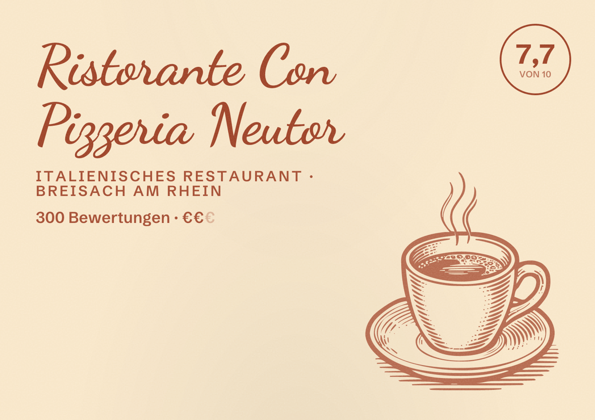 Illustriertes Poster von Ristorante Con Pizzeria Neutor, Italienisches Restaurant in Breisach am Rhein: Bewertung 7,7 von 10 aus 300 Bewertungen, Preisniveau €€
