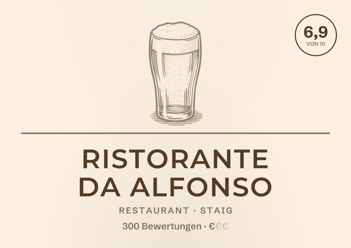 Illustriertes Poster von Ristorante da Alfonso, Restaurant in Staig: Bewertung 6,9 von 10 aus 300 Bewertungen, Preisniveau €
