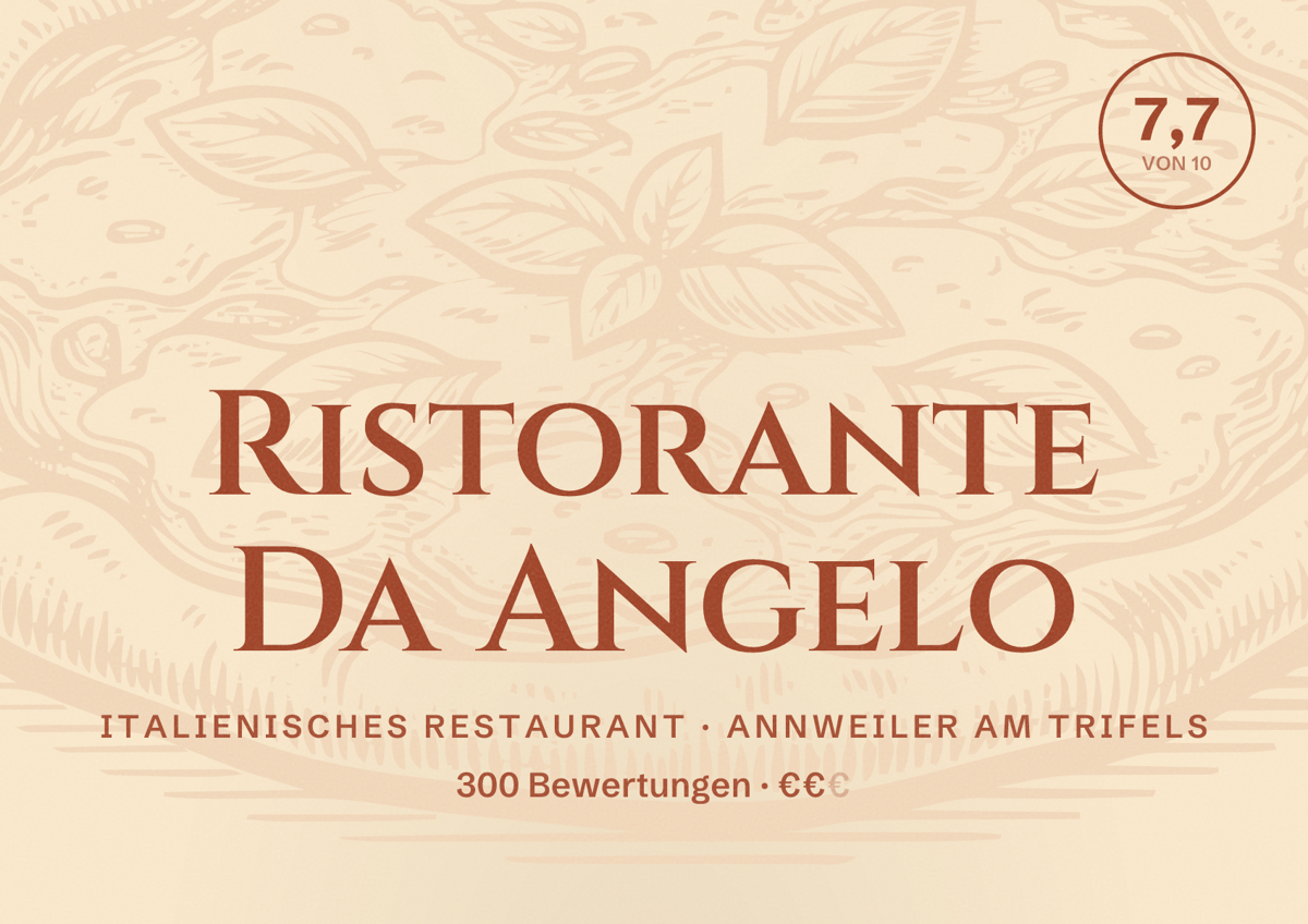 Illustriertes Poster von Ristorante Da Angelo, Italienisches Restaurant in Annweiler am Trifels: Bewertung 7,7 von 10 aus 300 Bewertungen, Preisniveau €€