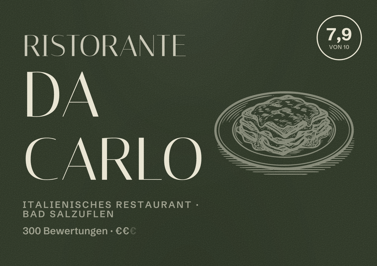 Illustriertes Poster von Ristorante Da Carlo, Italienisches Restaurant in Bad Salzuflen: Bewertung 7,9 von 10 aus 300 Bewertungen, Preisniveau €€