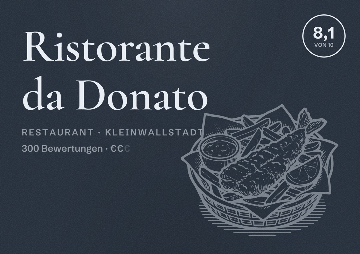 Illustriertes Poster von Ristorante da Donato, Restaurant in Kleinwallstadt: Bewertung 8,1 von 10 aus 300 Bewertungen, Preisniveau €€