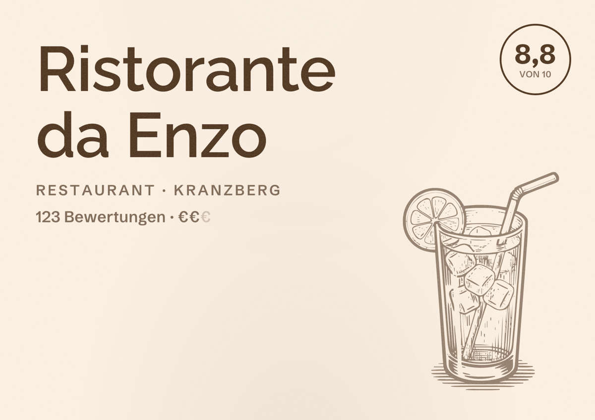 Illustriertes Poster von Ristorante da Enzo, Restaurant in Kranzberg: Bewertung 8,8 von 10 aus 123 Bewertungen, Preisniveau €€