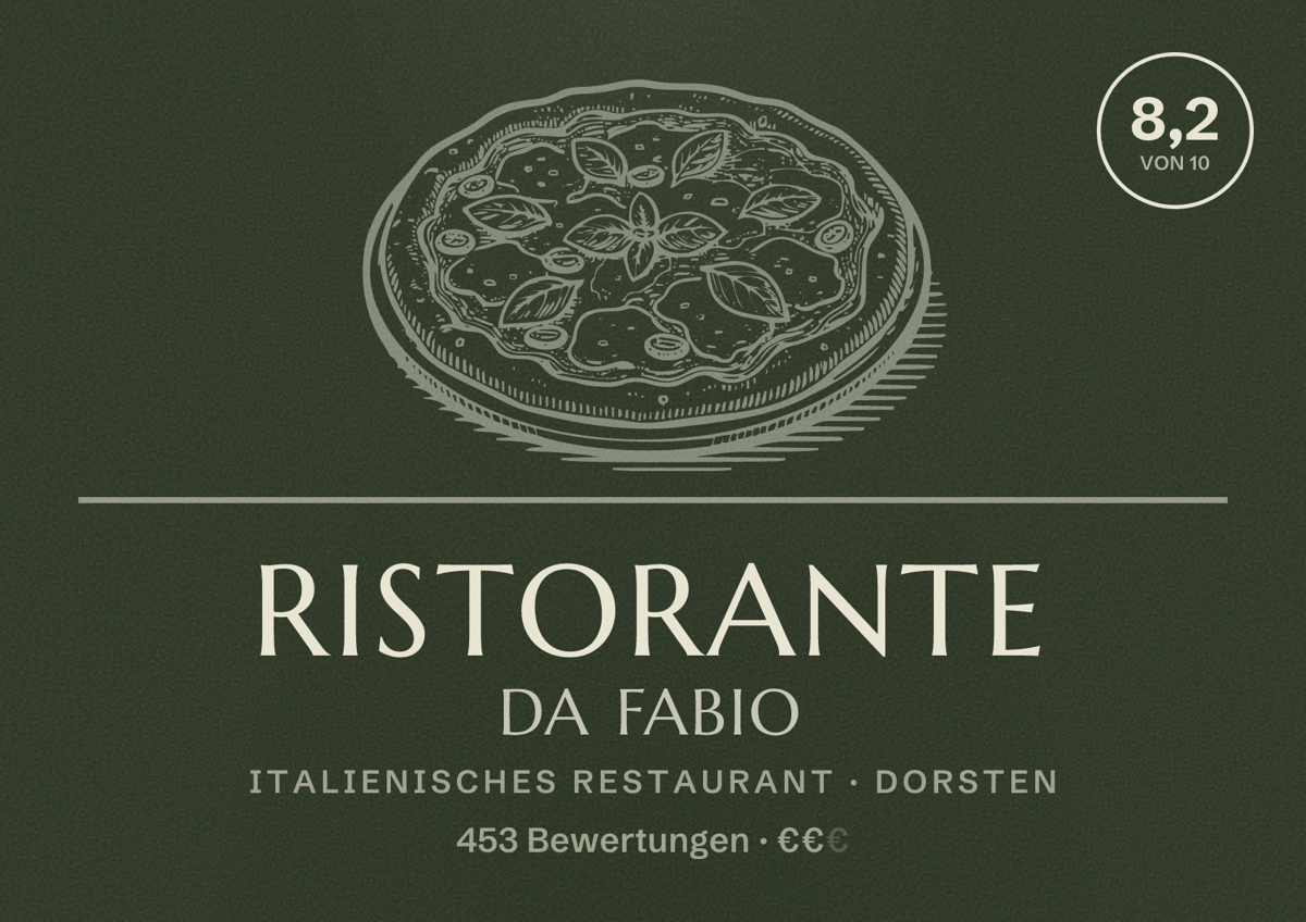 Illustriertes Poster von Ristorante Da Fabio, Italienisches Restaurant in Dorsten: Gästebewertung 8,2 von 10 aus 453 Bewertungen