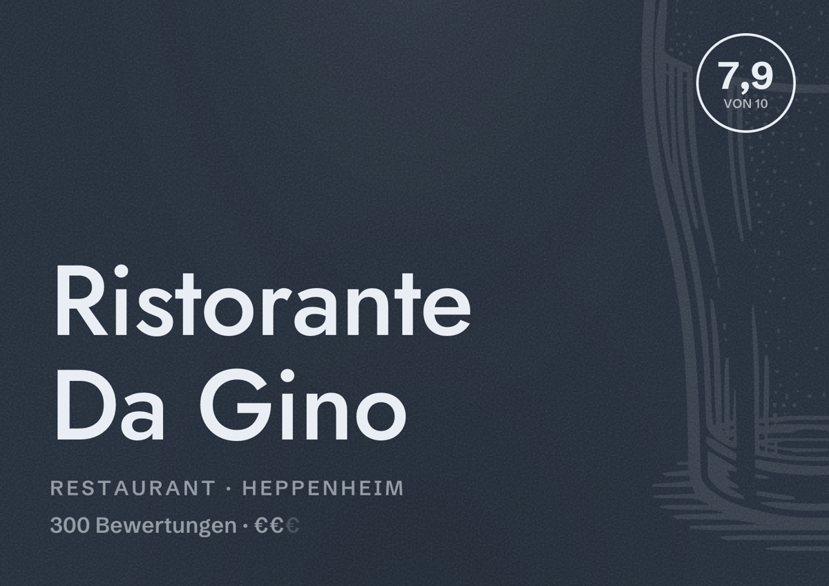 Illustriertes Poster von Ristorante Da Gino, Restaurant in Heppenheim: Bewertung 7,9 von 10 aus 300 Bewertungen, Preisniveau €€