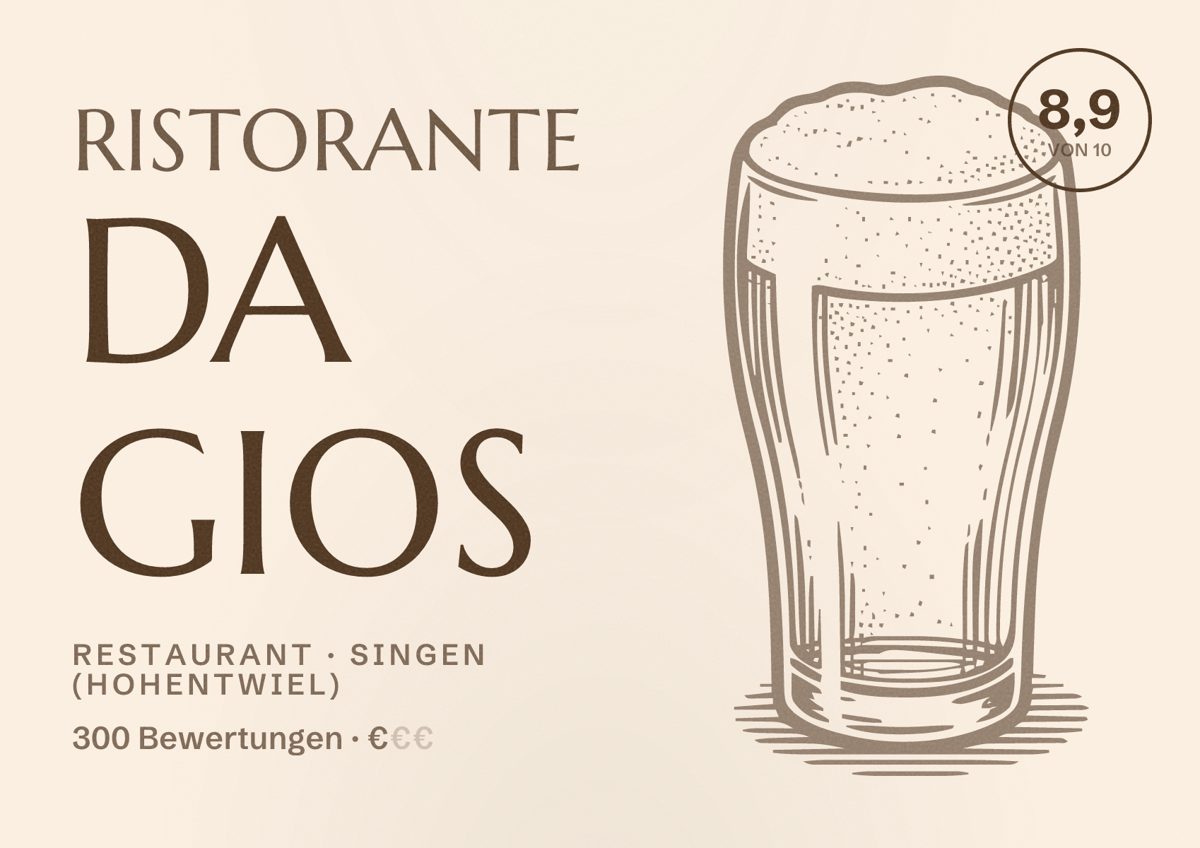 Illustriertes Poster von Ristorante Da Gios, Restaurant in Singen (Hohentwiel): Bewertung 8,9 von 10 aus 300 Bewertungen, Preisniveau €