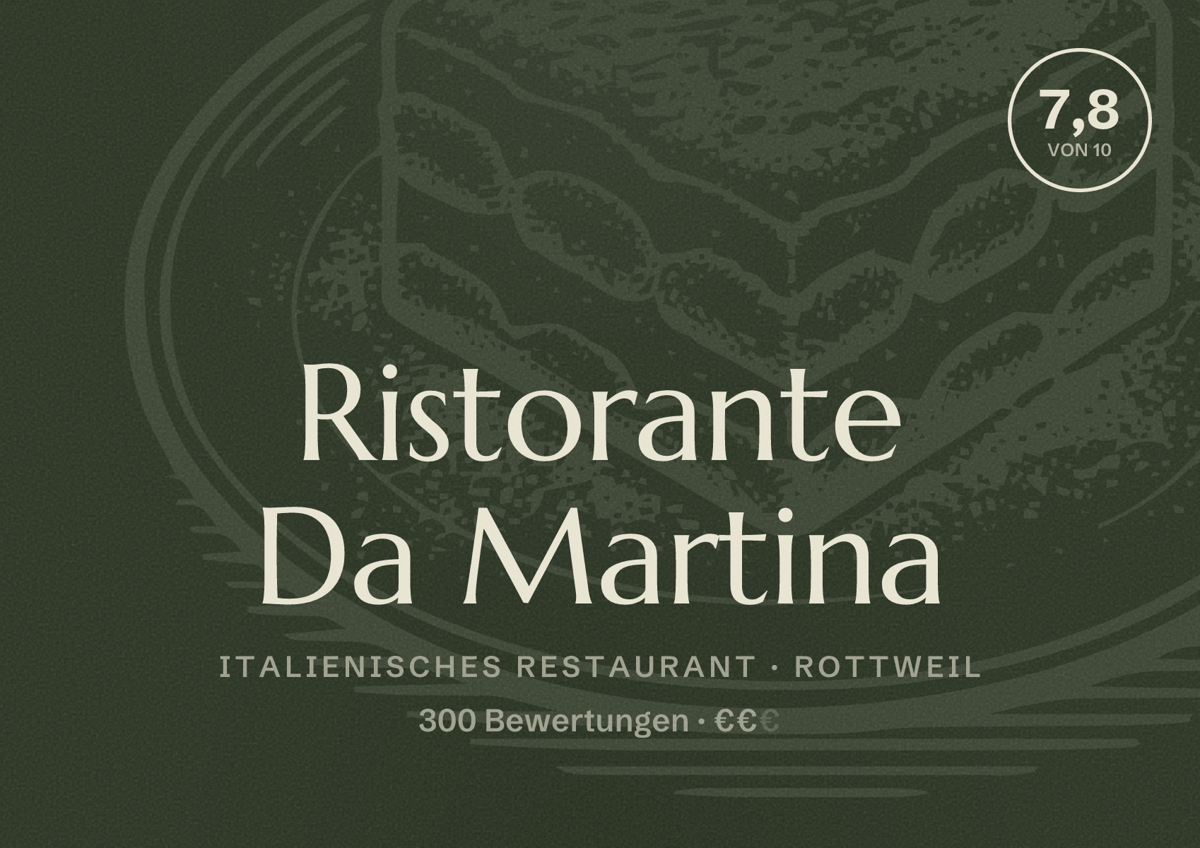 Illustriertes Poster von Ristorante Da Martina, Italienisches Restaurant in Rottweil: Bewertung 7,8 von 10 aus 300 Bewertungen, Preisniveau €€