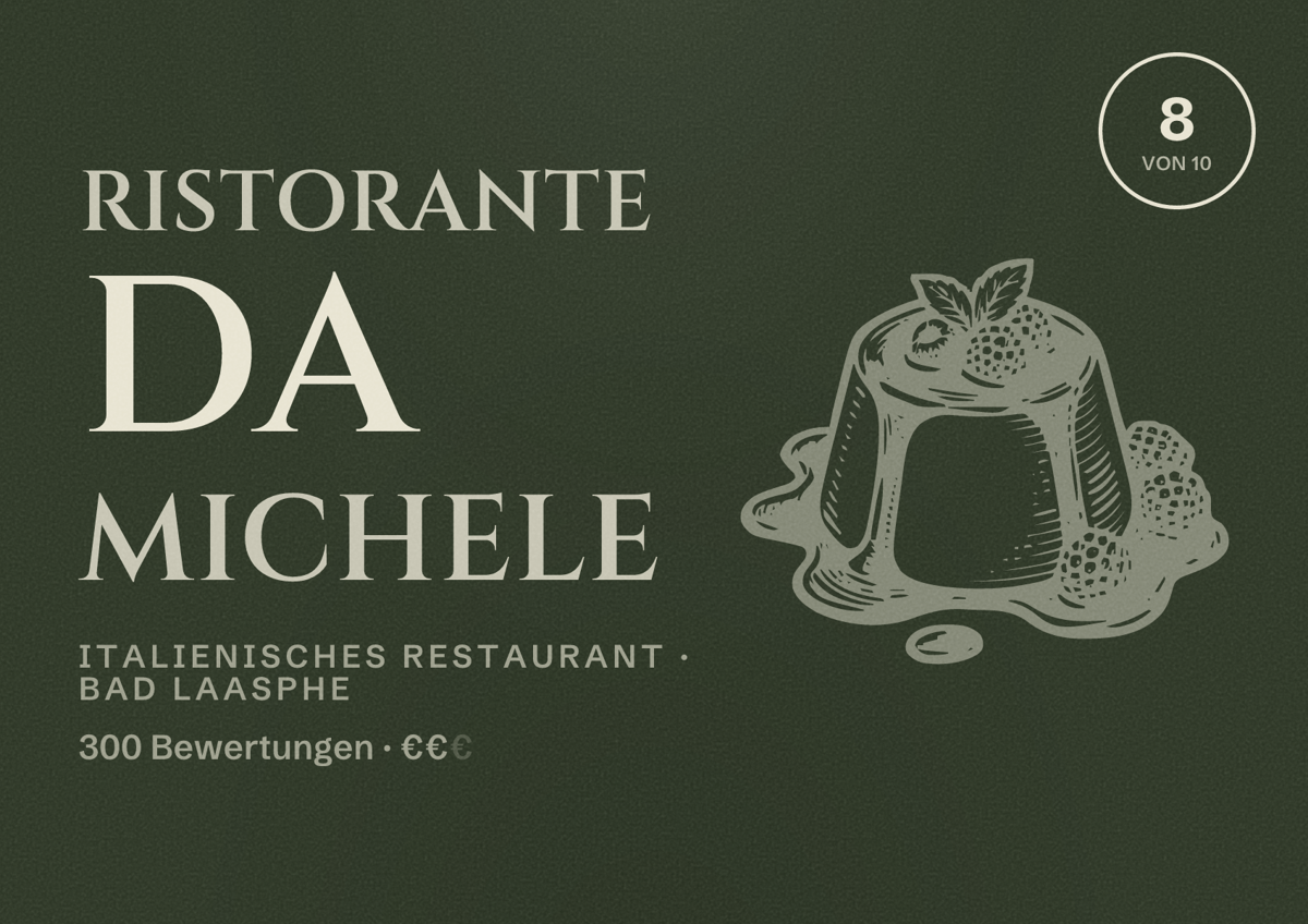Illustriertes Poster von Ristorante da Michele, Italienisches Restaurant in Bad Laasphe: Bewertung 8 von 10 aus 300 Bewertungen, Preisniveau €€