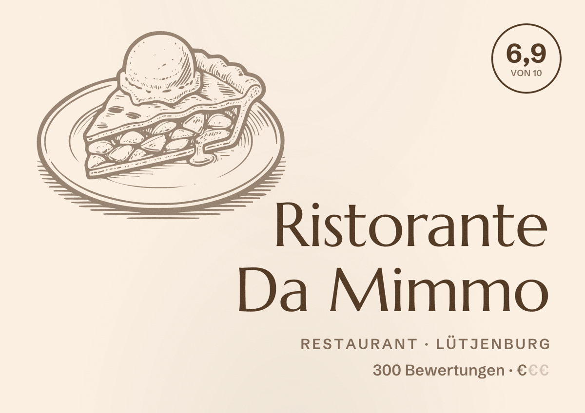 Illustriertes Poster von Ristorante Da Mimmo, Restaurant in Lütjenburg: Bewertung 6,9 von 10 aus 300 Bewertungen, Preisniveau €