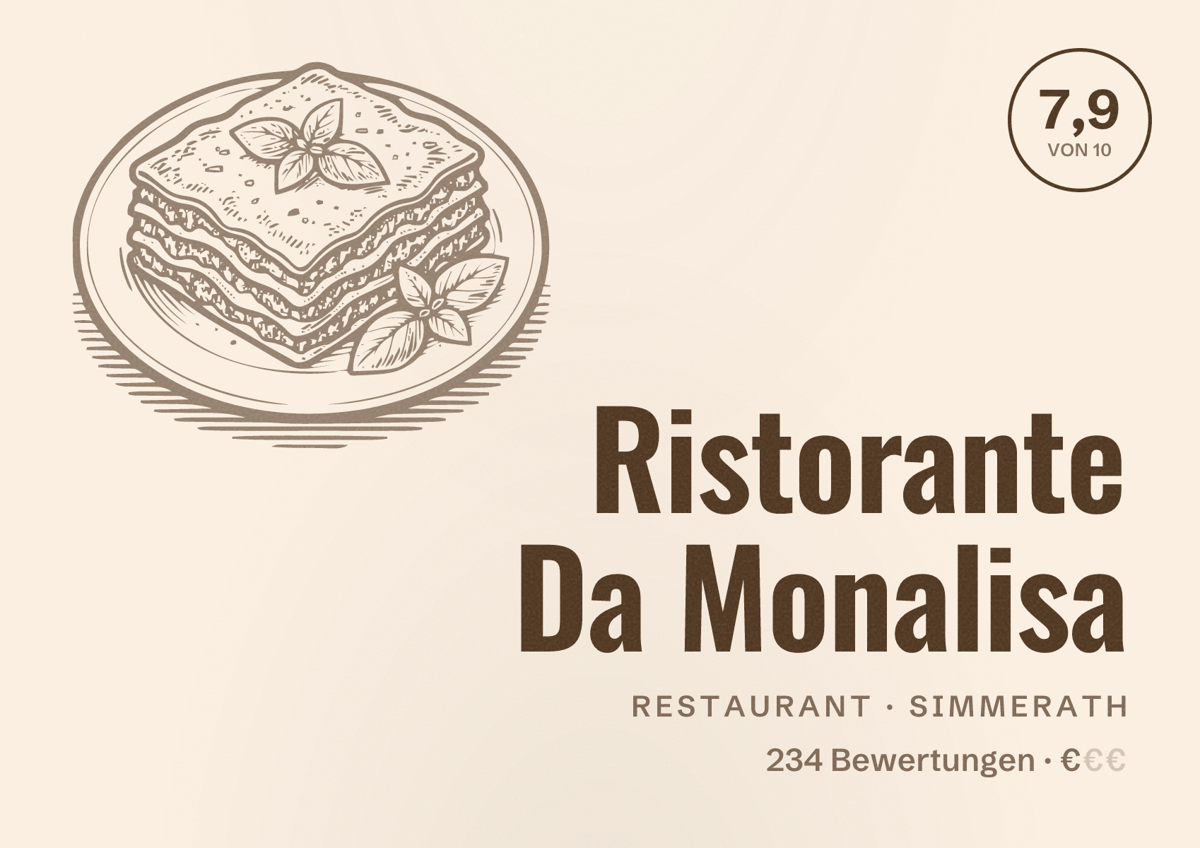 Illustriertes Poster von Ristorante Da Monalisa, Restaurant in Simmerath: Bewertung 7,9 von 10 aus 234 Bewertungen, Preisniveau €