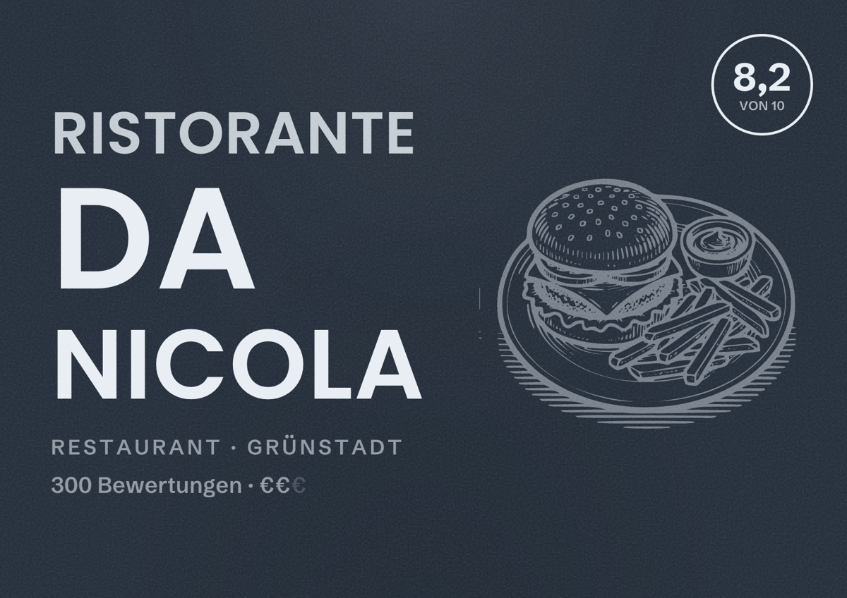 Illustriertes Poster von Ristorante Da Nicola, Restaurant in Grünstadt: Bewertung 8,2 von 10 aus 300 Bewertungen, Preisniveau €€