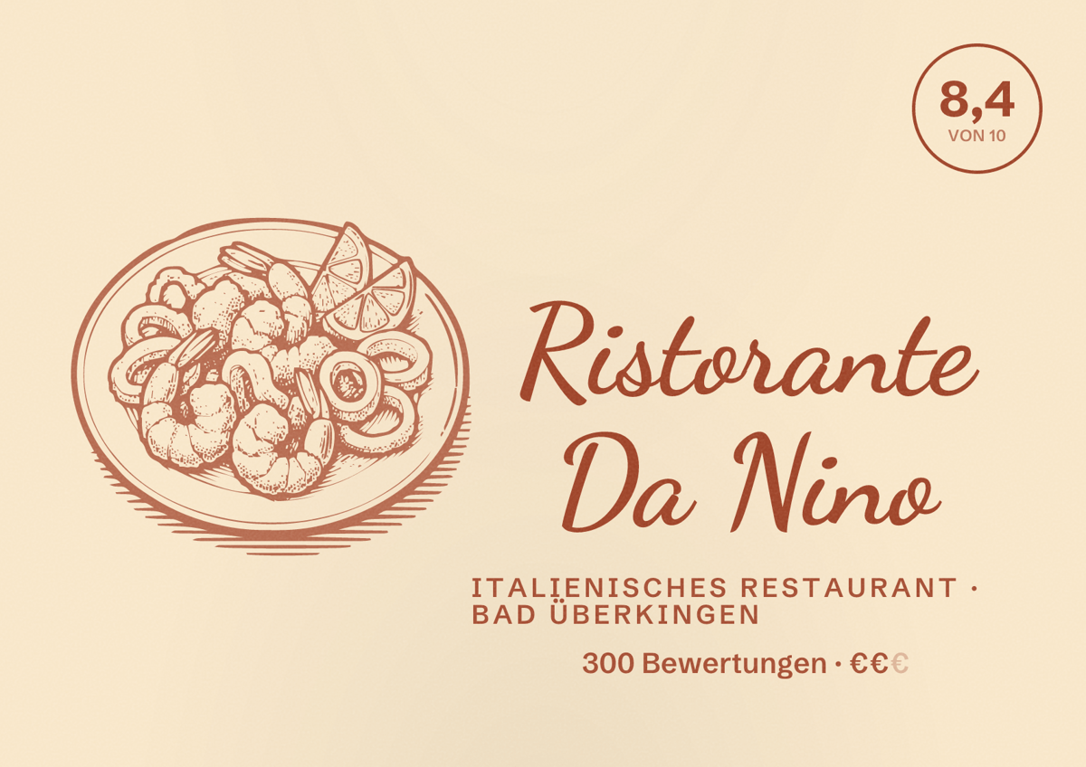Illustriertes Poster von Ristorante Da Nino, Italienisches Restaurant in Bad Überkingen: Bewertung 8,4 von 10 aus 300 Bewertungen, Preisniveau €€