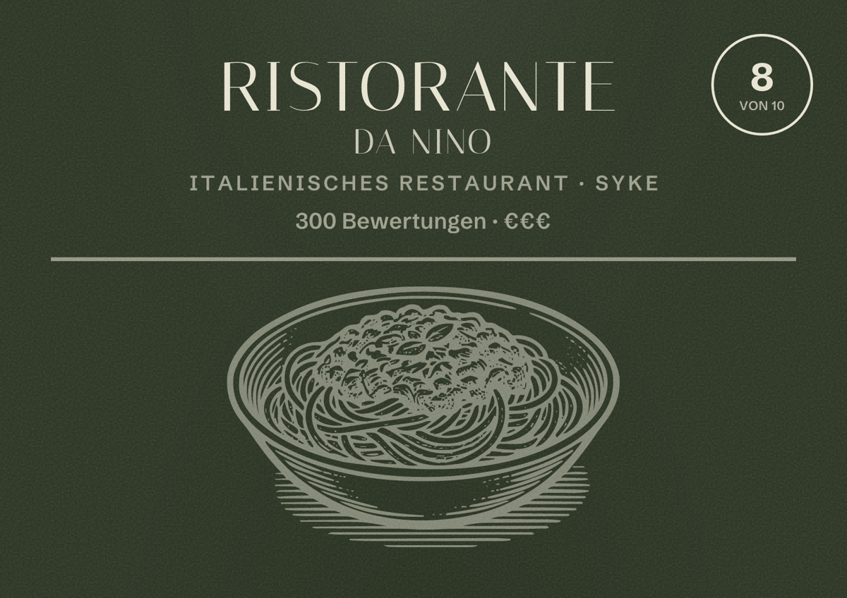 Illustriertes Poster von Ristorante da Nino, Italienisches Restaurant in Syke: Bewertung 8 von 10 aus 300 Bewertungen, Preisniveau €€€
